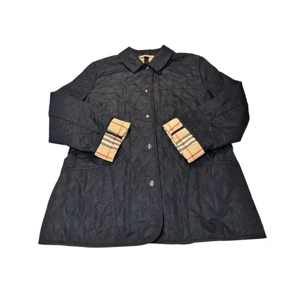 BURBERRY London Navy Blue Quilted Check Lined Jacket
